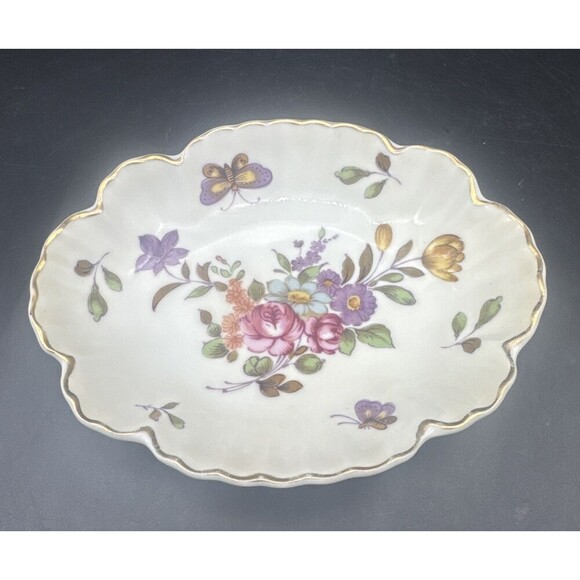 Lefton Other - VTG Lefton Hand Painted Butterflies & Flowers W/ Gold Trim Trinket Candy Dish